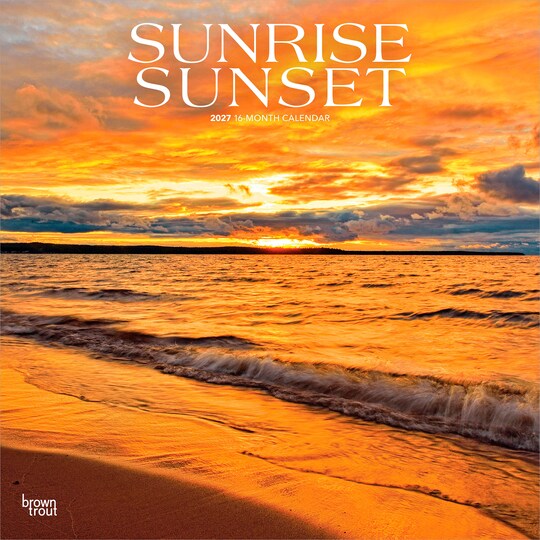 BrownTrout; Sunrise Sunset | 2027 12 x 24 Inch (Hanging) Monthly Square Wall Calendar | Plastic-Free; Category:Wall Calendars; Image:1
